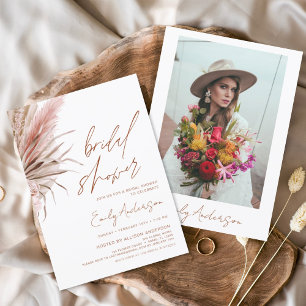 Terracotta Floral Boho Pampas Grass Bridal Shower Invitation