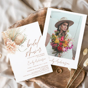 Terracotta Floral Boho Pampas Grass Bridal Shower Invitation
