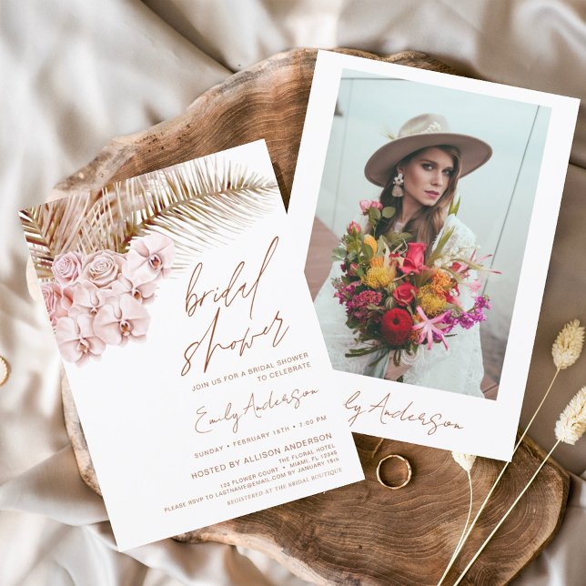 Terracotta Floral Boho Pampas Grass Bridal Shower Invitation (Creator Uploaded)