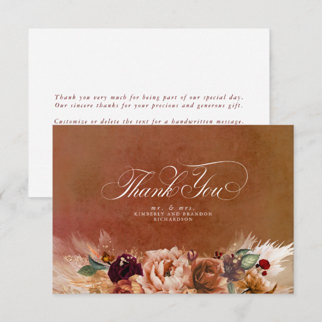 Terracotta Floral Boho Small Wedding Thank You (Front/Back)