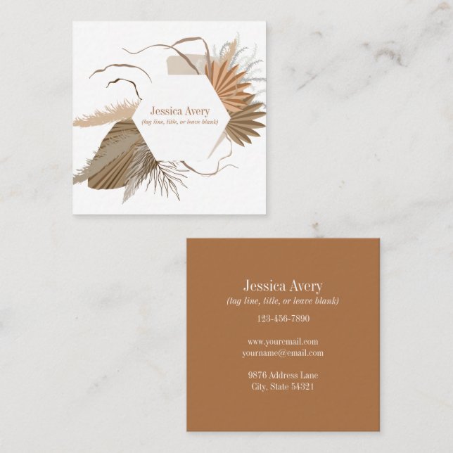 Terracotta Floral Boho Tropical Square Business Card (Front/Back)