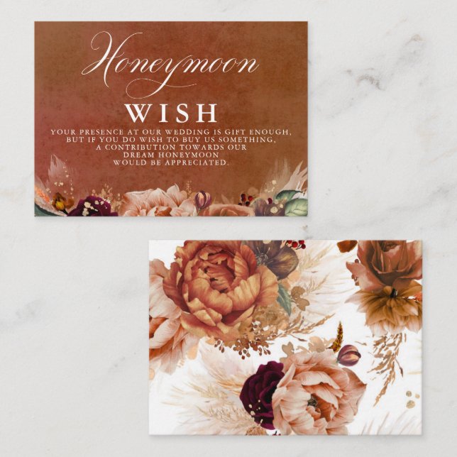 Terracotta Floral Boho Wedding Honeymoon Wish Enclosure Card (Front/Back)
