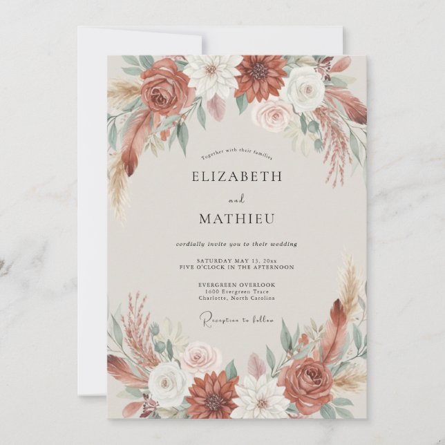 Terracotta Floral Boho Wedding Invitation (Front)