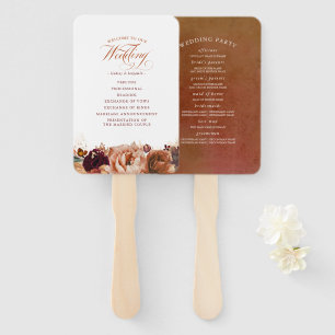 Terracotta Floral Boho Wedding Program Hand Fan