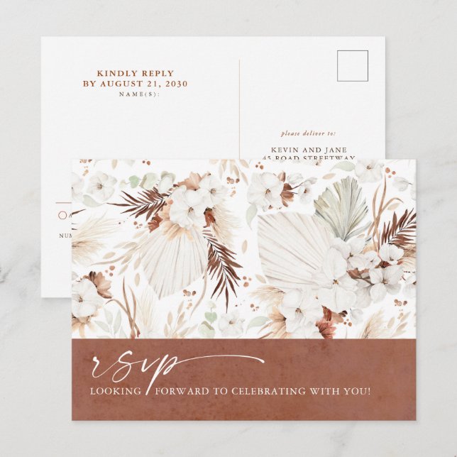 Terracotta Floral Boho Wedding RSVP Postcard (Front/Back)