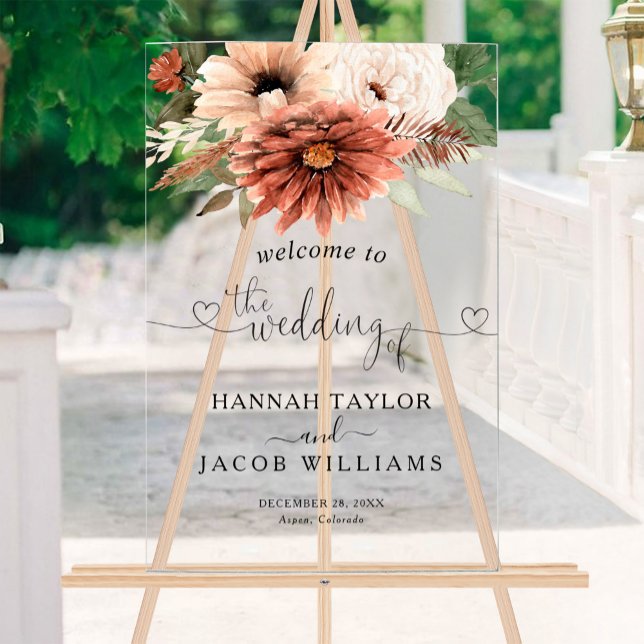 Terracotta Floral Boho Wedding Welcome Acrylic Sign (Creator Uploaded)