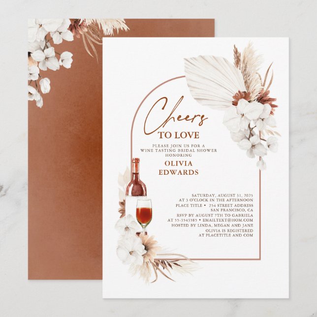 Terracotta Floral Boho Wine Tasting Bridal Shower Invitation (Front/Back)