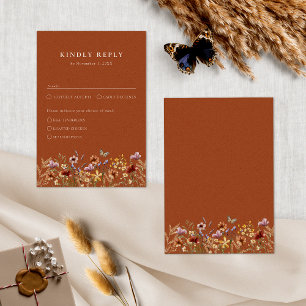 Terracotta Floral Boho With Meals RSVP Card