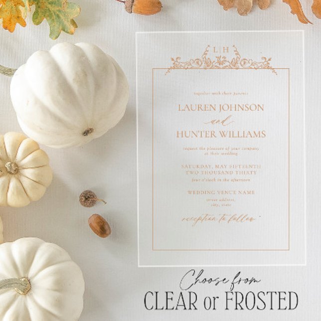 Terracotta Floral Border Monogram Wedding Acrylic Invitations (Creator Uploaded)