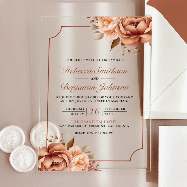 Terracotta Floral Border Wedding Acrylic Invitations (Creator Uploaded)