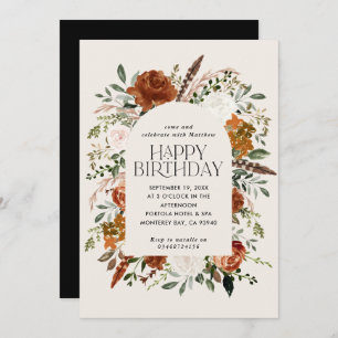 Terracotta floral botanical birthday modern rustic invitation