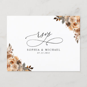 Terracotta Floral Botanical QR Code Wedding RSVP Postcard