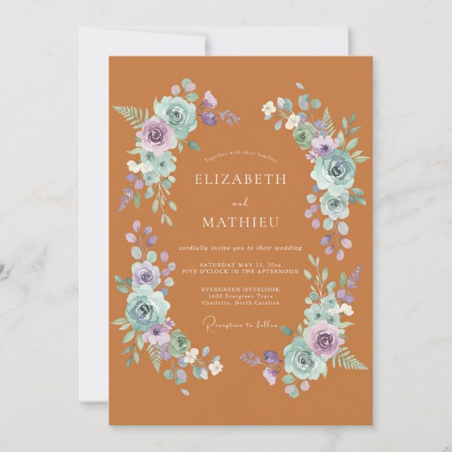Terracotta Floral Botanical Wedding Invitation (Front)