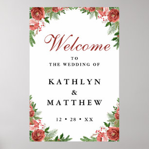 Terracotta Floral Bough Winter Wedding Welcome Poster