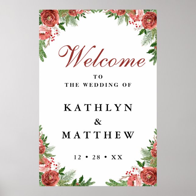 Terracotta Floral Bough Winter Wedding Welcome     Poster (Front)