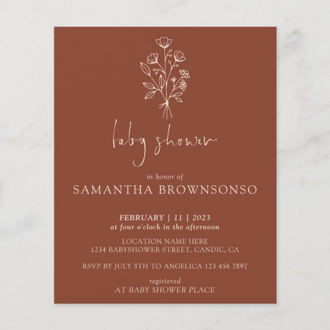 Terracotta Floral Bouquet Budget Baby Shower Flyer (Front)