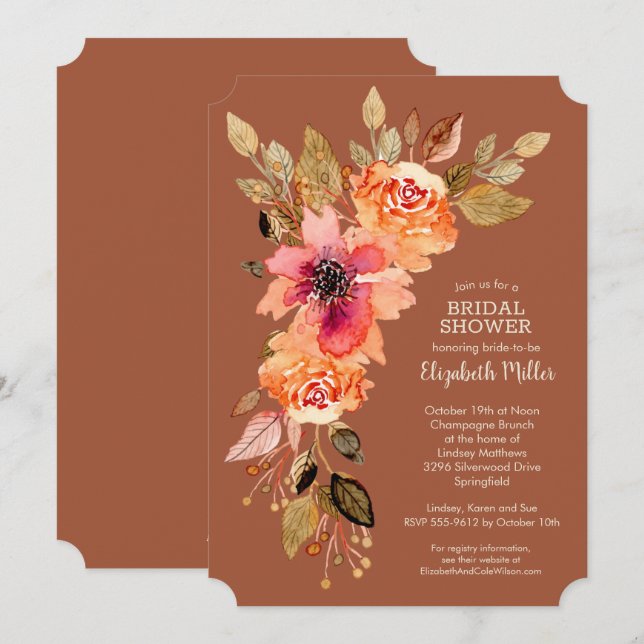 Terracotta Floral Bridal Shower Invitations (Front/Back)