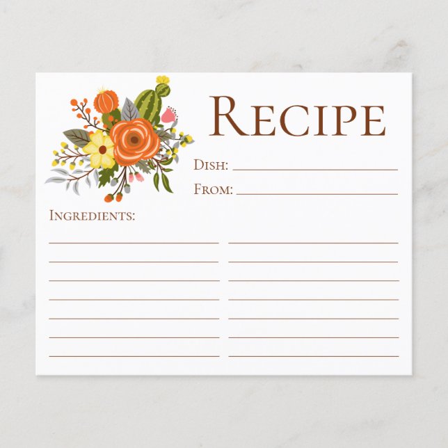 Terracotta Floral Bridal Shower Recipe Card (Front)