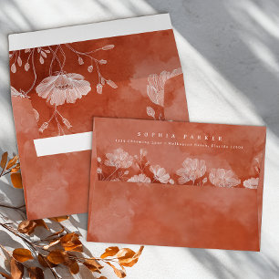 Terracotta Floral Bridal Shower Return Address Envelope