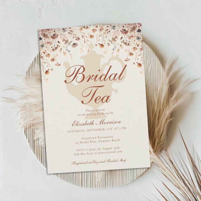 Terracotta Floral Bridal Shower Tea Wild Flowers Invitation (terracotta floral bridal shower tea invitation modern elegant wildflowers meadow garden flowers boho)