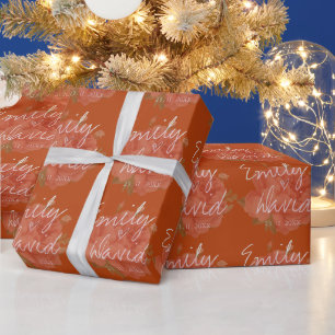 Terracotta Floral Bride & Groom Names Wedding Wrapping Paper