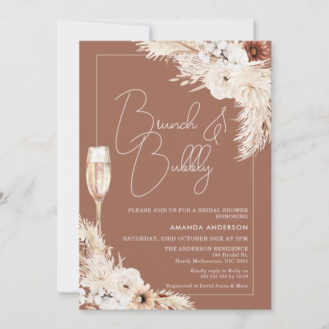 Terracotta Floral Brunch and Bubbly Bridal Shower Invitation (Front)