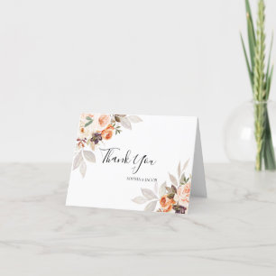 Terracotta Floral Burnt Orange Boho Fall Wedding Thank You Card