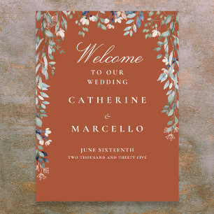 Terracotta Floral Cascade Wedding Welcome Sign