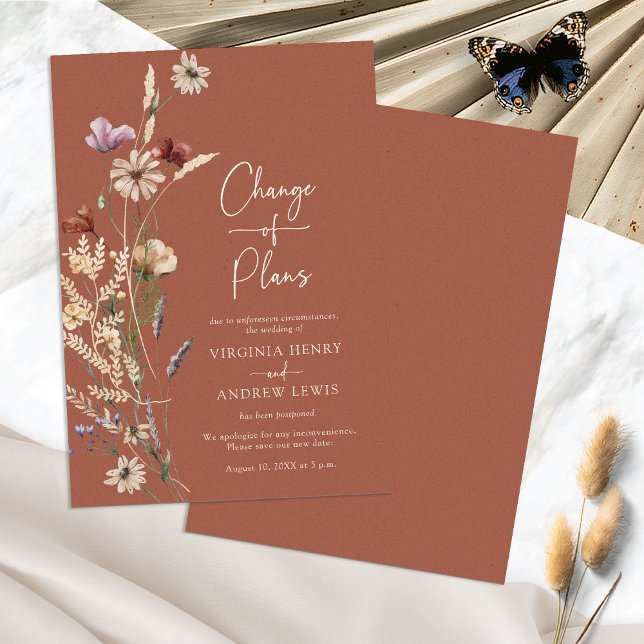 Terracotta Floral Change Of Plans Invitation (Boho Terracotta Floral Change Of Plans Invitation by Painted Paperie
)