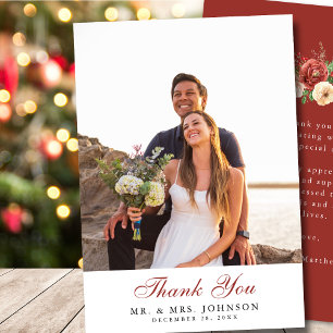 Terracotta Floral Christmas Pine Bough Wedding Thank You Card