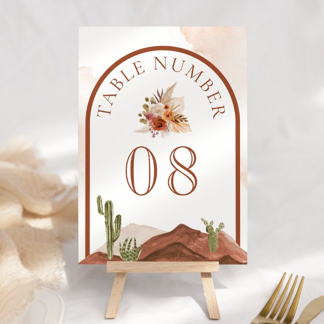 Terracotta Floral Desert Cactus Wedding Table Number (Creator Uploaded)