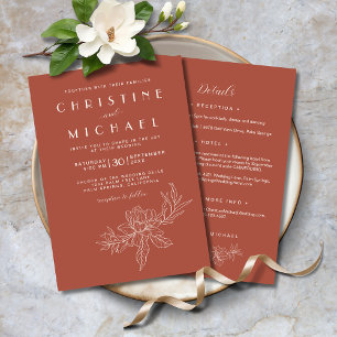 Terracotta Floral Elegant All In One BOHO Wedding Invitation