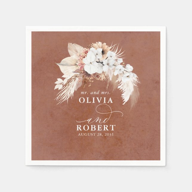 Terracotta Floral Elegant Boho Wedding Napkin (Front)