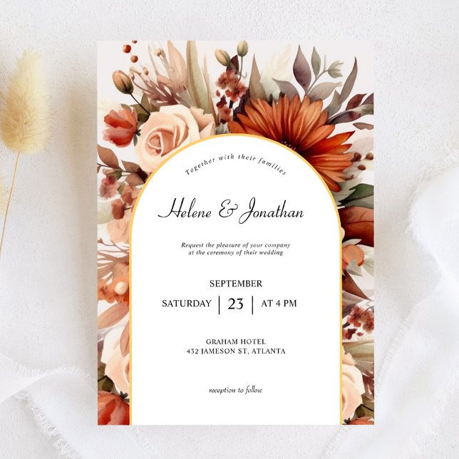 Terracotta Floral Elegant Botanical Wedding Invitation (Creator Uploaded)