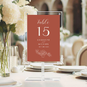 Terracotta Floral Elegant Wedding Table Number