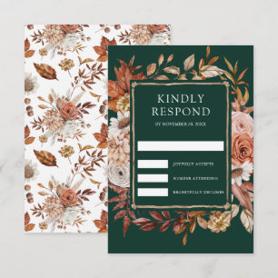 Terracotta Floral Emerald Green Wedding RSVP Card
