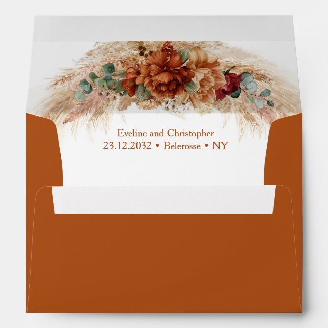 Terracotta floral eucalyptus pampas grass burgundy envelope (Back (Bottom))