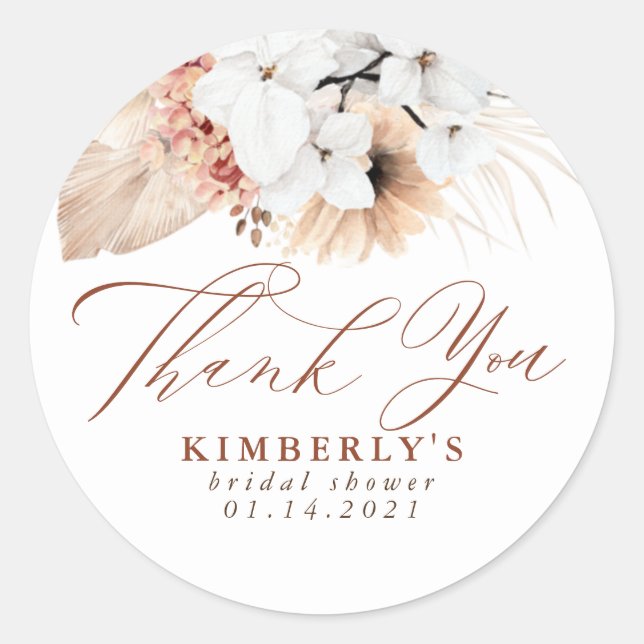 Terracotta Floral Exotic Boho Thank You Classic Round Sticker (Front)