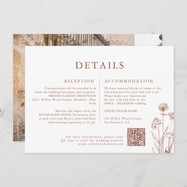 Terracotta Floral  Fall Wildflower Wedding Details Enclosure Card (Front/Back)