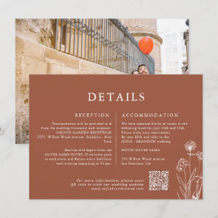 Terracotta Floral Fall Wildflower Wedding Details Enclosure Card
