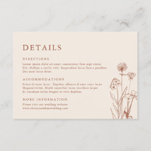 Terracotta Floral Fall Wildflower Wedding Details Enclosure Card