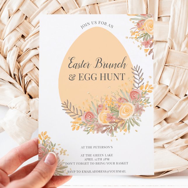 Terracotta floral gold easter brunch egg hunt invitation (Creator Uploaded)