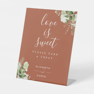 Terracotta Floral Greenery Love Is Sweet Favour Pedestal Sign