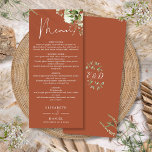 Terracotta Floral Greenery Monogram Wedding Dinner Menu<br><div class="desc">This elegant terracotta floral botanical greenery leaves wedding menu can be personalised with your information in chic typography with your monogram initials on the reverse. Designed by Thisisnotme©</div>
