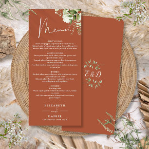 Terracotta Floral Greenery Monogram Wedding Dinner Menu