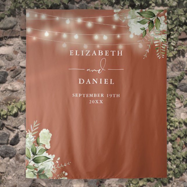 Terracotta Floral Lights Wedding Photo Backdrop Tapestry (Terracotta Floral Lights Wedding Photo Backdrop)