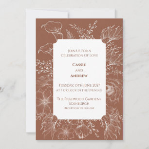 Terracotta Floral Line Art Wedding Invitation