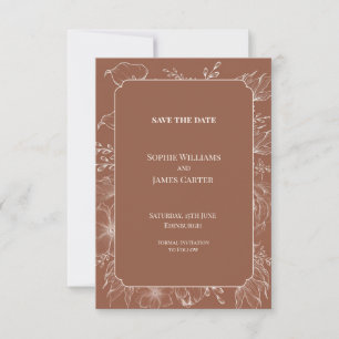 Terracotta Floral Line Art Wedding Save The Date