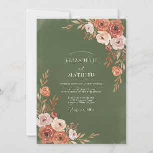 Terracotta Floral Lush Arrangement Wedding Invitation