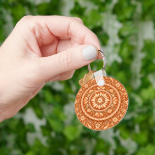 Terracotta Floral Mandala Key Ring